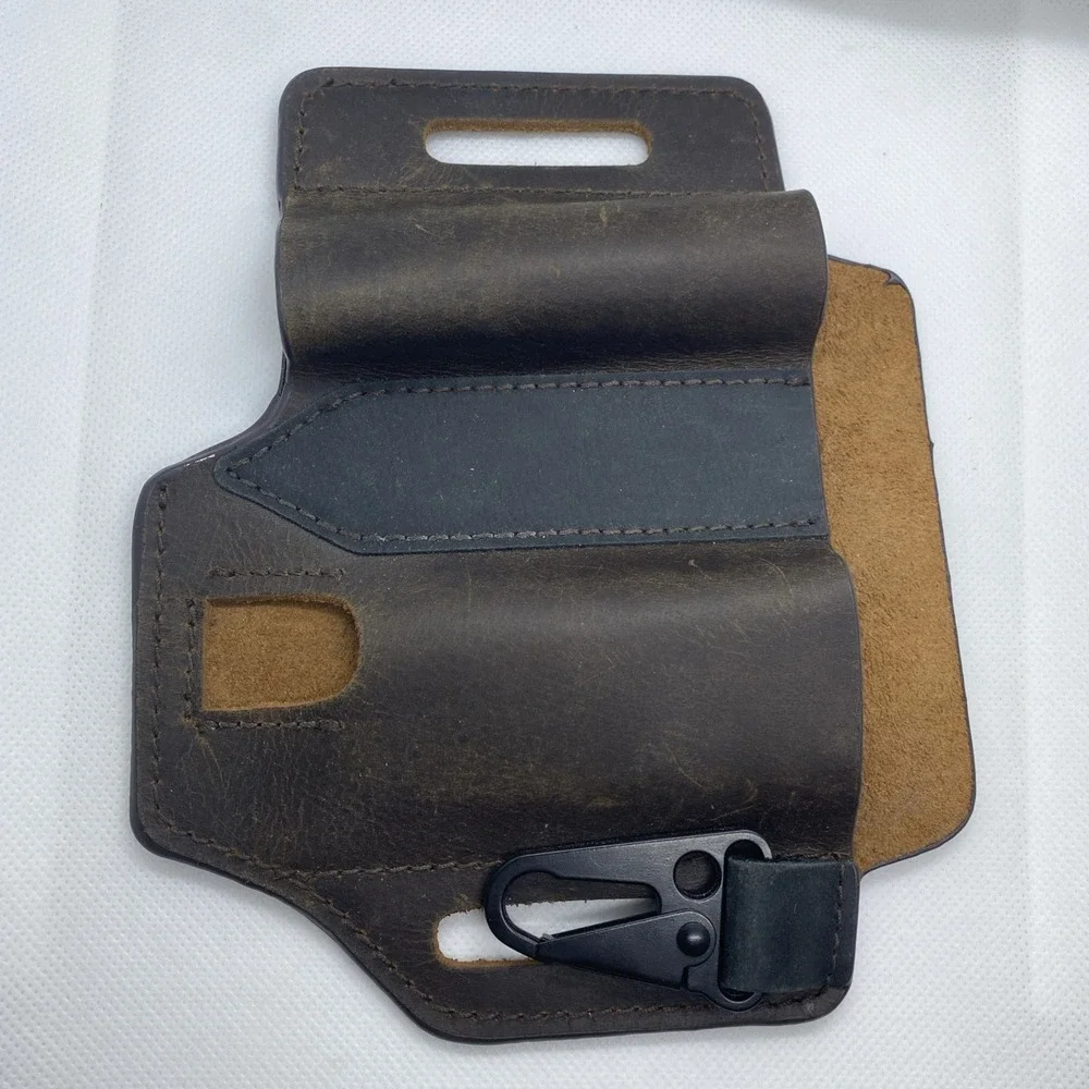 Gentlestache Leather Multitool Sheath EDC Belt Organizer Pouch Flashlight Holder